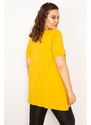 Şans Women's Plus Size Yellow V-Neck Front Printed Tunic