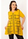 Şans Women's Plus Size Yellow V-Neck Front Printed Tunic