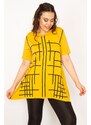 Şans Women's Plus Size Yellow V-Neck Front Printed Tunic