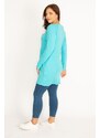 Şans Women's Plus Size Turquoise V-Neck Waist Detailed Tunic