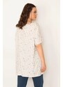 Şans Women's Plus Size Mink Cotton Fabric V-Neck Patterned Tunic