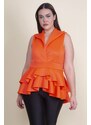 Şans Women's Plus Size Orange Flounce Detailed Tunic