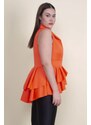 Şans Women's Plus Size Orange Flounce Detailed Tunic