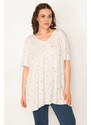 Şans Women's Plus Size Mink Cotton Fabric V-Neck Patterned Tunic