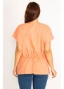 Şans Women's Plus Size Orange Tunic Lace-Up Low Sleeve Tunic