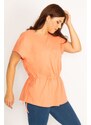 Şans Women's Plus Size Orange Tunic Lace-Up Low Sleeve Tunic