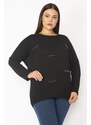 Şans Women's Plus Size Black Stone And Print Detailed Tunic