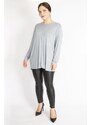 Şans Women's Gray Plus Size Crew Neck Long Sleeve Lycra Tunic