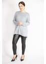 Şans Women's Gray Plus Size Crew Neck Long Sleeve Lycra Tunic