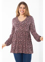 Şans Women's Plus Size Colorful Gathered Detailed V-Neck Tunic