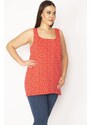 Şans Women's Red Plus Size Cotton Fabric Lycra Tank Top