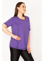 Şans Women's Plus Size Purple Collar Webbing Sports Blouse