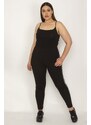 Şans Women's Plus Size Black Cotton Fabric Side Patterned Leggings Trousers
