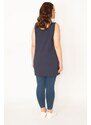 Şans Women's Plus Size Navy Blue Cotton Sleeveless Tunic