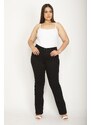 Şans Women's Plus Size Black Lycra 5 Pockets Jeans Trousers