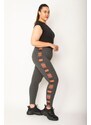 Şans Women's Plus Size Gray Sports Leggings with Side Details