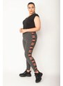 Şans Women's Plus Size Gray Sports Leggings with Side Details