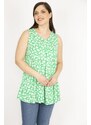Şans Women's Green Plus Size Front A Pleated V-Neck Tunic