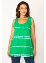 Şans Women's Large Size Green Batik Patterned Tunic