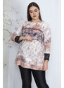 Şans Women's Plus Size Colorful Sleeves Lace Detailed Patterned Tunic
