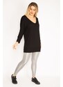 Şans Women's Plus Size Black V Neck Capri Sleeve Tunic