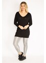 Şans Women's Plus Size Black V Neck Capri Sleeve Tunic