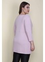 Şans Women's Large Size Pink Wrap Collar Side Ornament Tied Tunic