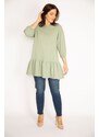 Şans Women's Plus Size Green Capri Sleeve Tunic