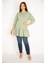 Şans Women's Plus Size Green Capri Sleeve Tunic