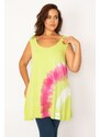 Şans Women's Plus Size Green Tie Dye Patterned Tunic