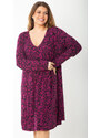 Şans Women's Plus Size Damson Front A Pleated V-Neck Long Sleeve Tunic Dress