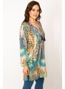 Şans Women's Plus Size Colorful V-Neck Chiffon Tunic Dress