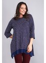 Şans Women's Plus Size Navy Blue Polka Dot Pattern Chiffon Detailed Tunic