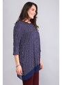 Şans Women's Plus Size Navy Blue Polka Dot Pattern Chiffon Detailed Tunic