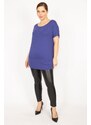 Şans Women's Indigo Plus Size Crew Neck Banded Hem Tunic