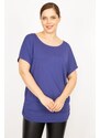 Şans Women's Indigo Plus Size Crew Neck Banded Hem Tunic