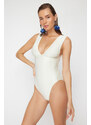 Trendyol Bridal Ecru V-Neck Textured Regular Swimsuit