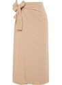 Trendyol Camel Double Breasted Tie Detailed Woven Linen Look Skirt