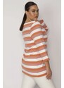 Şans Women's Plus Size Powder Cotton Cotton Crewneck Striped Tunic