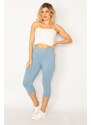 Şans Women's Plus Size Baby Blue Cotton Leggings Capri