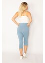 Şans Women's Plus Size Baby Blue Cotton Leggings Capri