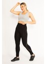 Şans Women's Plus Size Black Viscose Leggings With Tulle Detail