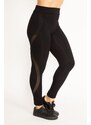 Şans Women's Plus Size Black Viscose Leggings With Tulle Detail