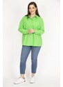 Şans Women's Green Large Size Front Buttoned Back Detail Shirt