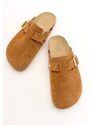 LuviShoes GONS Women's Tan Suede Leather Slippers