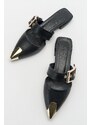 LuviShoes Jenni Women's Black Buckle Slippers