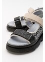 LuviShoes Tedy Black Gray Patterned Women's Sandals