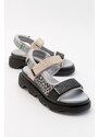 LuviShoes Tedy Black Gray Patterned Women's Sandals