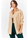 armonika Women's Beige Oversize Long Basic Shirt