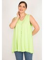 Şans Women's Green Plus Size Front A Pleated V-Neck Sleeveless Tunic